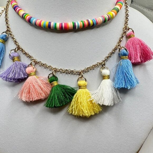 Plunder Design Jewelry Chrissy Colorful Tassel Necklace Beaded Choker Boho Chic - Picture 3 of 6